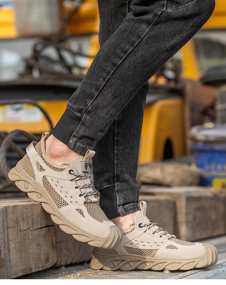 Men's Safety Work Breathable Shoes Steel Toe Men's Work Boots Mesh Upper Lightweight Safety Shoes